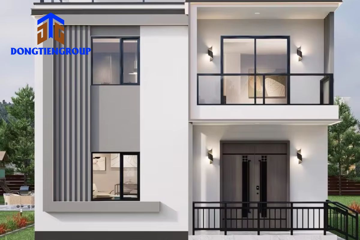 Mẫu nhà lắp ghép mái bằng 2 tầng hiện đại đẹp