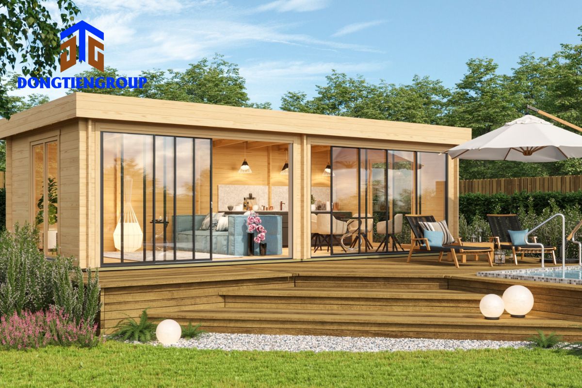 Mẫu nhà lắp ghép kết hợp vách kính tạo cảm giác rộng rãi cho không gian nhà 